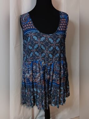 Karen Kane Women's Medium Blue/Orange Paisley Medallion-Style Top/Mini Dress